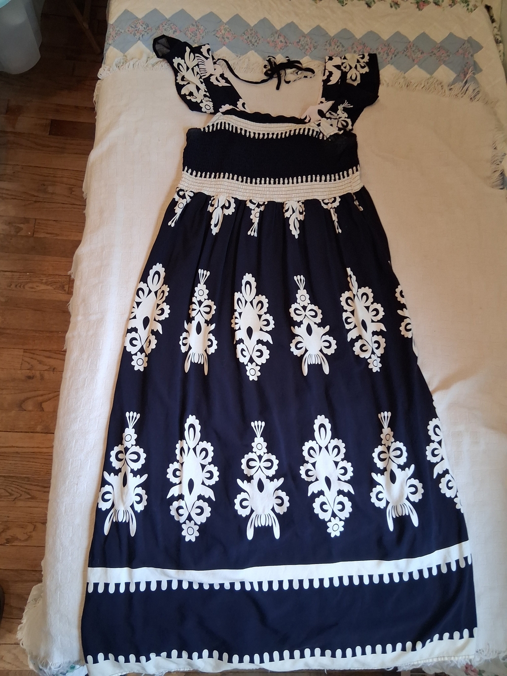 SHEIN Navy and White  Smocked Maxi Dress